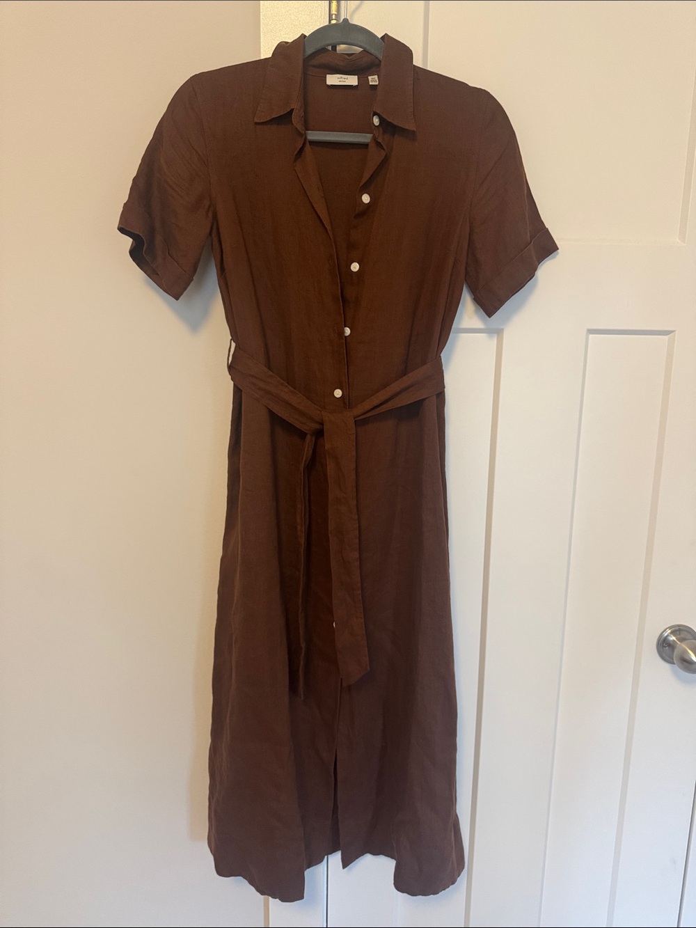 Aritzia Brown Midi Shirt Dress with Waist Tie